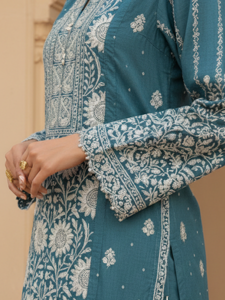 Blue Semistitched Chikankari Suit Set