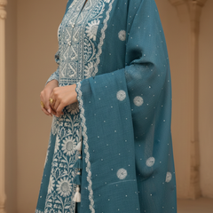 Blue Semistitched Chikankari Suit Set