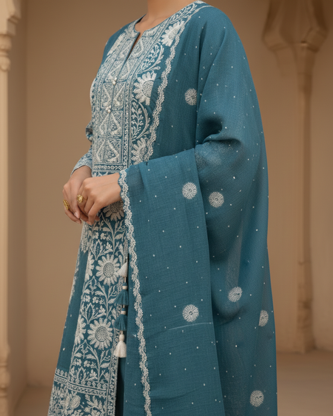 Blue Semistitched Chikankari Suit Set