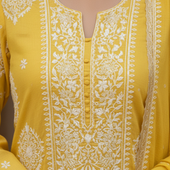 Yellow Semistitched Chikankari Suit Set