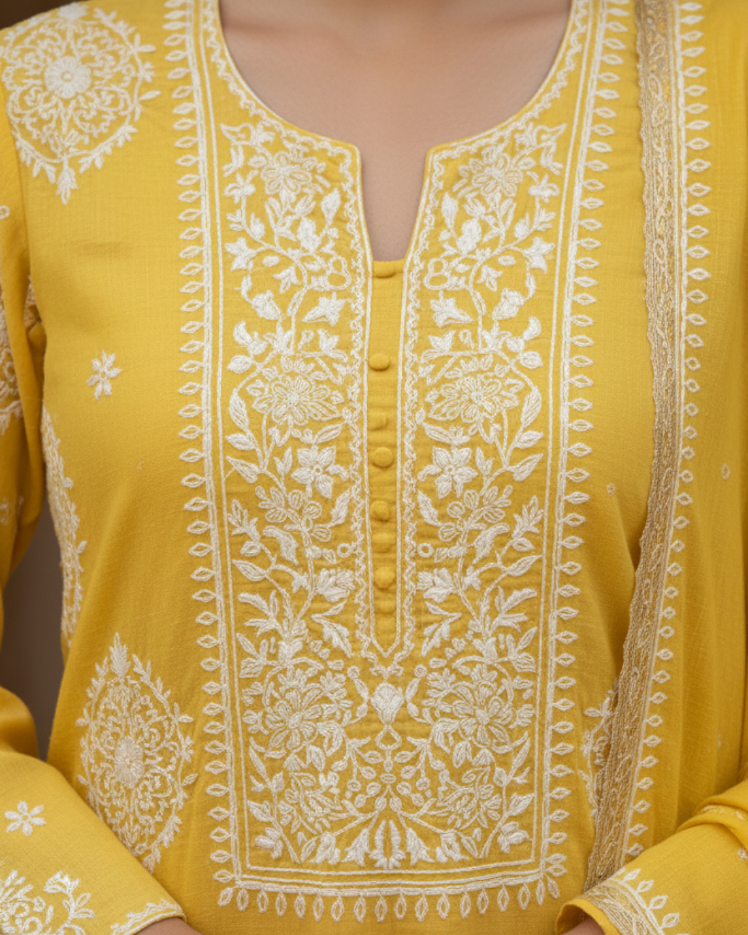 Yellow Semistitched Chikankari Suit Set