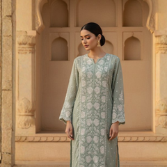 Mulchanderi Green Semistitched Jaal Suit Set