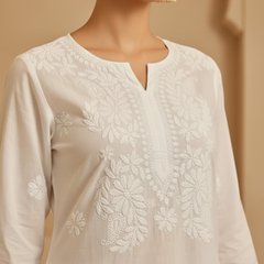 Saadgi Readymade White Cotton Long Kurti