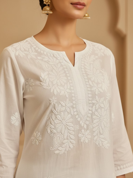 Saadgi Readymade White Cotton Long Kurti