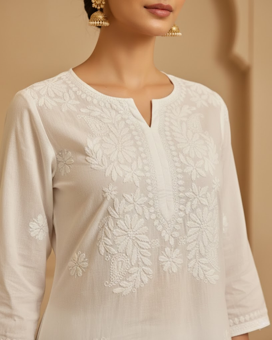 Saadgi Readymade White Cotton Long Kurti