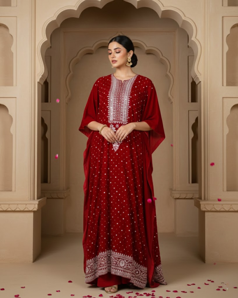 Velvet Red Kaftan - Freesize