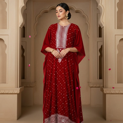 Velvet Red Kaftan - Freesize