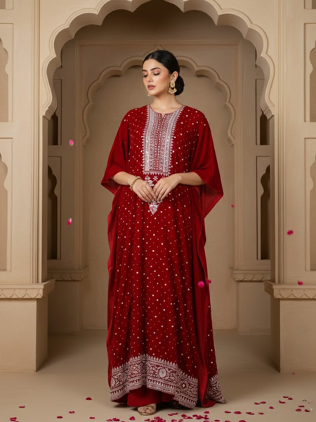 Velvet Red Kaftan - Freesize