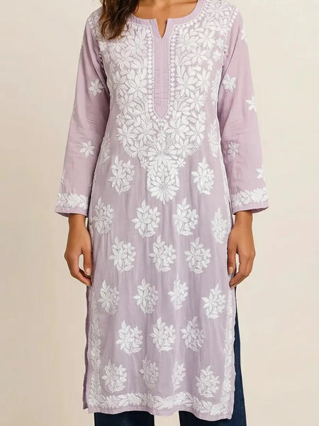 Lavender Readymade Mulcotton Chikankari Kurta
