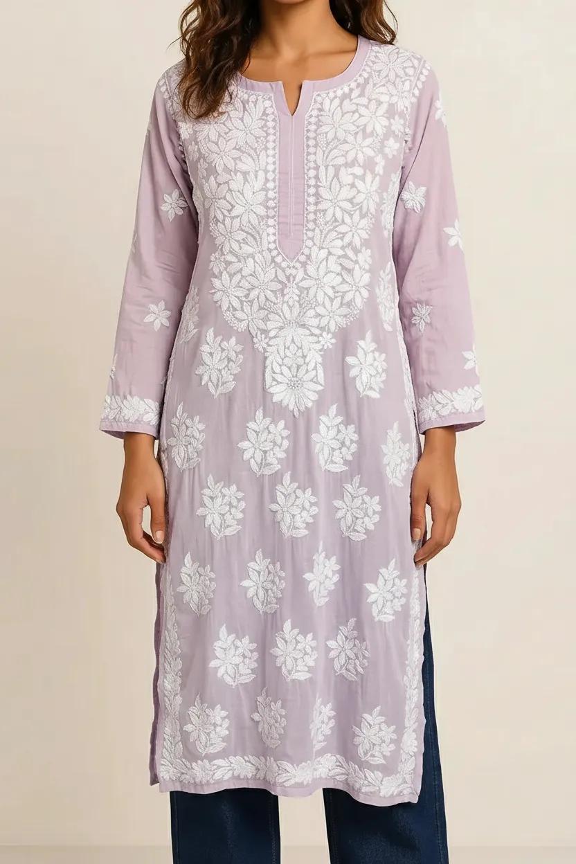 Lavender Readymade Mulcotton Chikankari Kurta