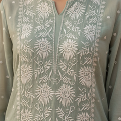 Mulchanderi Green Semistitched Jaal Suit Set