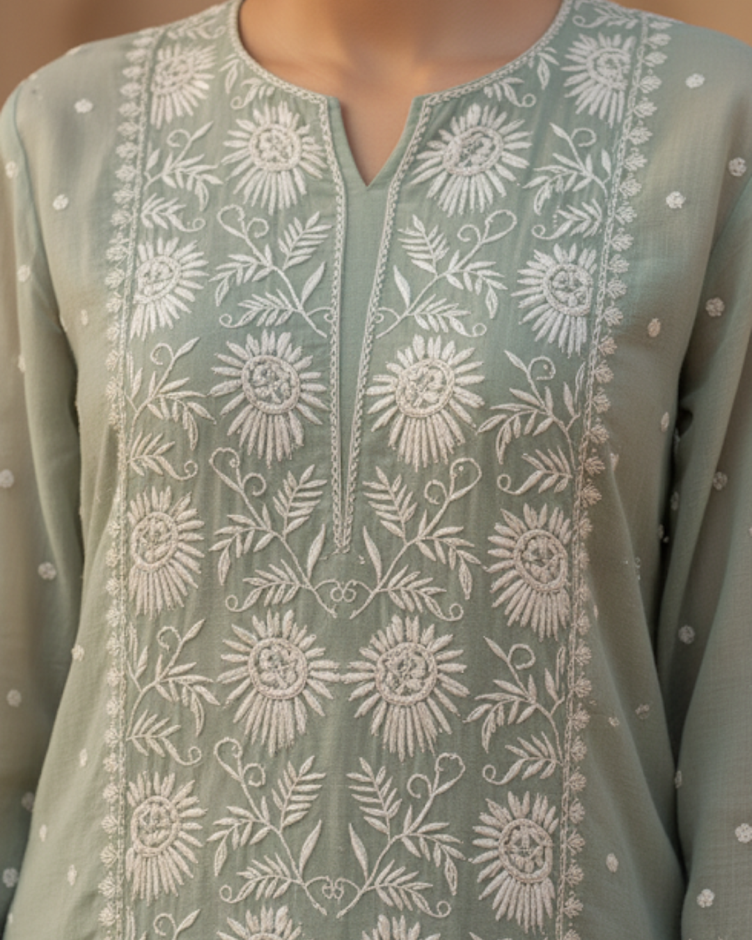 Mulchanderi Green Semistitched Jaal Suit Set