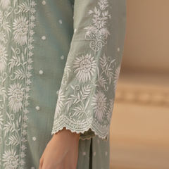 Mulchanderi Green Semistitched Jaal Suit Set