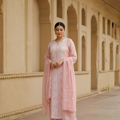Dusky Pink Chikankari Semistitched Suit Set