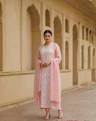 Dusky Pink Chikankari Semistitched Suit Set