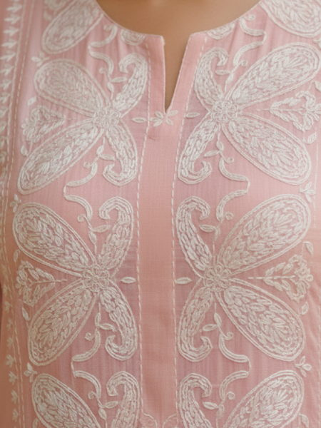 Dusky Pink Chikankari Semistitched Suit Set