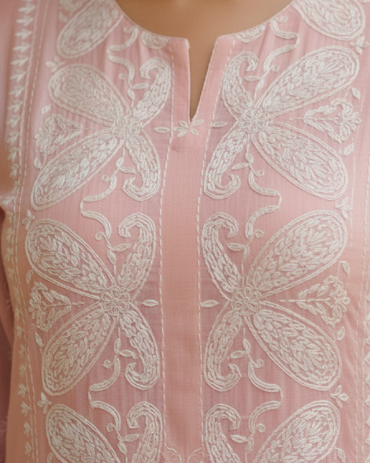Dusky Pink Chikankari Semistitched Suit Set