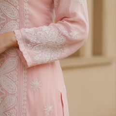 Dusky Pink Chikankari Semistitched Suit Set