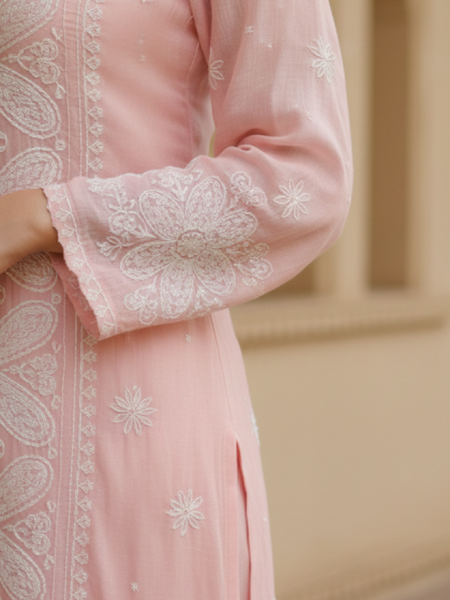 Dusky Pink Chikankari Semistitched Suit Set