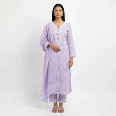 Purple Pure Cotton Semistitched Suit Set