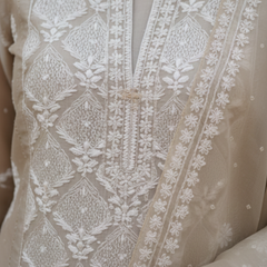 Blue and Bronze Organza Semistitched Chikankari Kurta Dupatta Set
