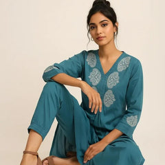 Dark Blue Readymade Cotton Co-ord Set - Design2