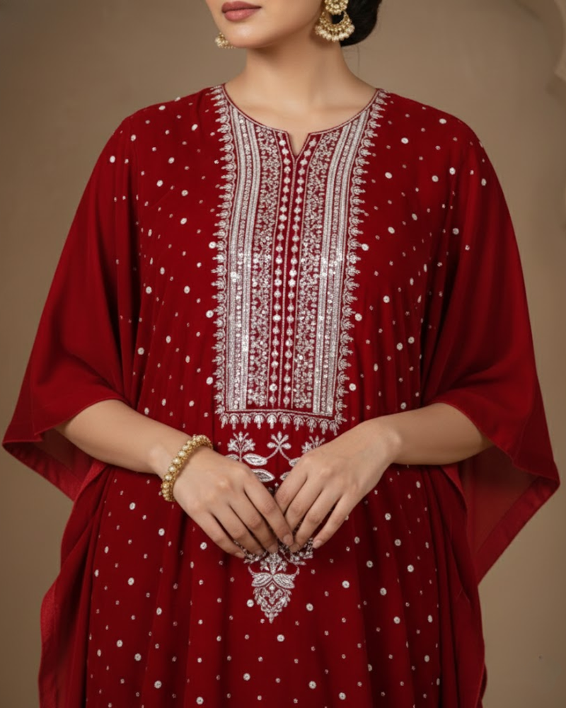 Velvet Red Kaftan - Freesize