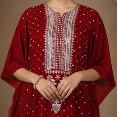 Velvet Red Kaftan - Freesize