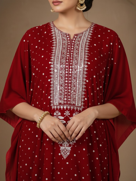 Velvet Red Kaftan - Freesize