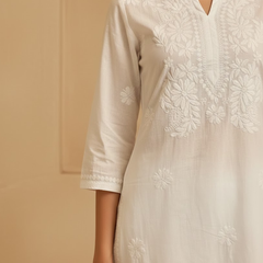 Saadgi Readymade White Cotton Long Kurti