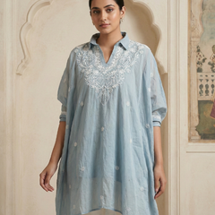 Light Blue Mulchanderi Kaftan