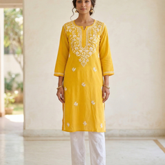 Yellow Rayon Long Kurti