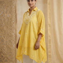 Yellow Mulchanderi Kaftan