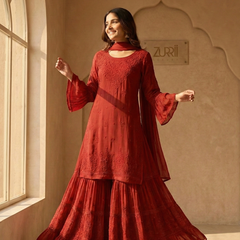 Readymade Viscose Georgette Red Garara Set
