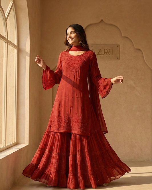 Readymade Viscose Georgette Red Garara Set