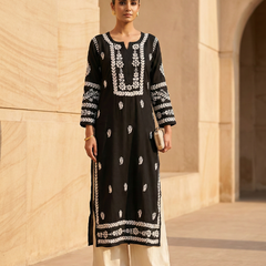 Black Chikankari Modal Long Kurti