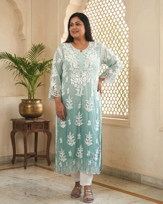 Sea Green Muslin Cutwork Kurta