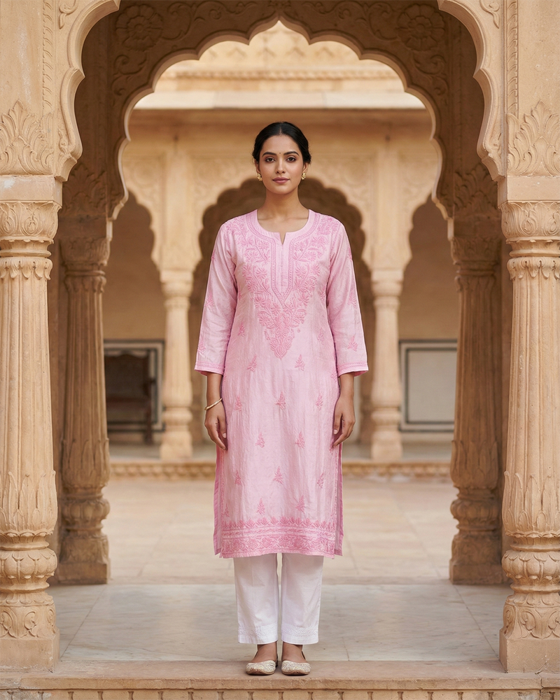Blush Royale Chanderi Kurta with Chikankari Work