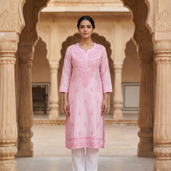 Blush Royale Chanderi Kurta with Chikankari Work