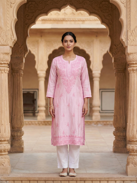 Blush Royale Chanderi Kurta with Chikankari Work