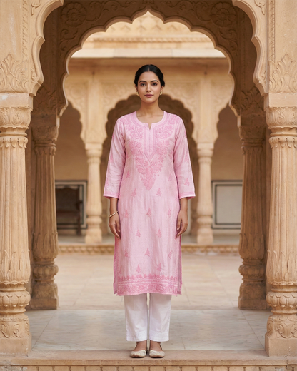 Blush Royale Chanderi Kurta with Chikankari Work