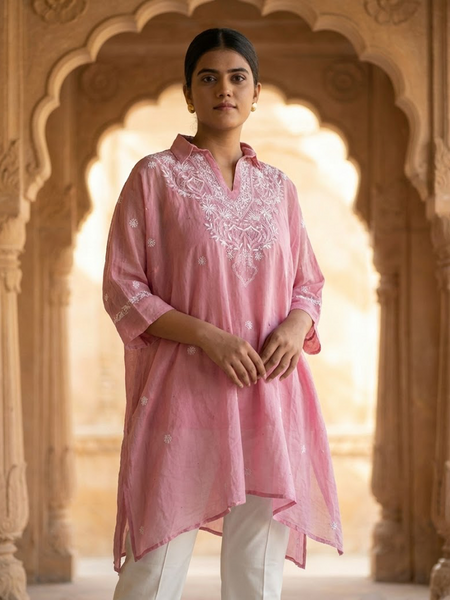 Light Pink Mulchanderi Kaftan