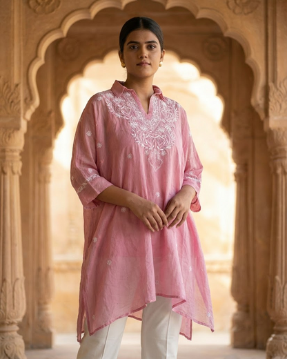 Light Pink Mulchanderi Kaftan