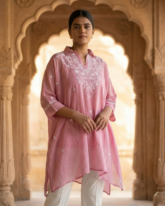 Light Pink Mulchanderi Kaftan