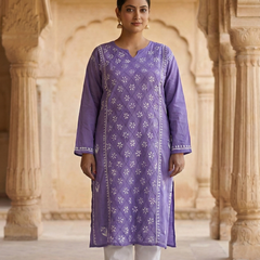 Purple Readymade Cotton Kurta With Jaal
