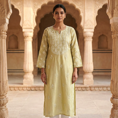 Golden Cotton Chanderi Chikankari Kurta