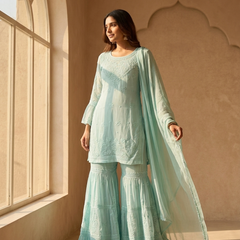 Viscose Georgette Aqua Blue Garara Set