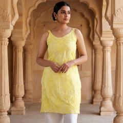 Royale Yellow Muslin Sleeveless Kurta