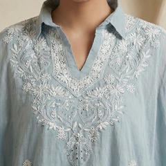 Light Blue Mulchanderi Kaftan