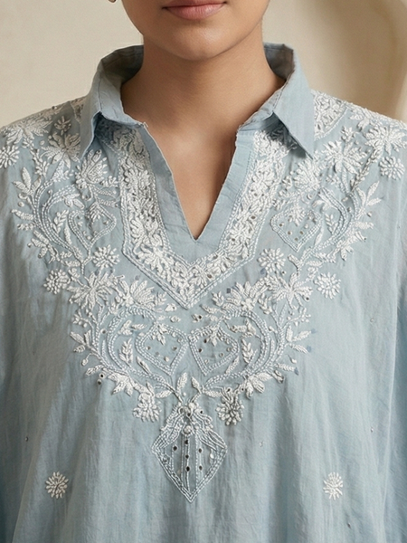 Light Blue Mulchanderi Kaftan